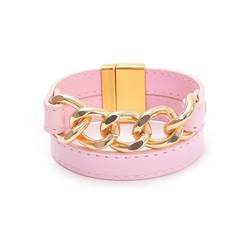 Cuban Chain Leather Bracelet