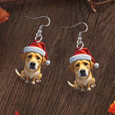 Christmas Cute Mini Red Hat Dog Earrings