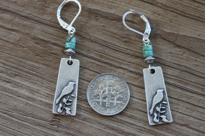 Vintage Turquoise Silver Boho Bird Earrings