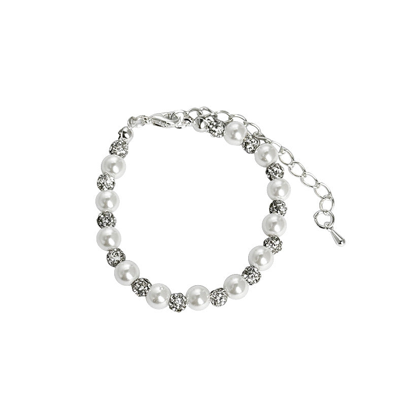 Diamond Studded Round Pearl Bracelet