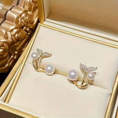 Pearl and Rhinestone Fishtail Earrings