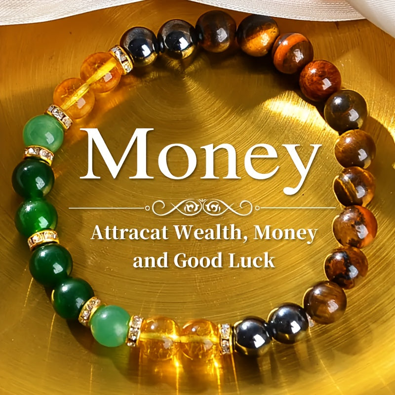 Wealth-Attracting Bracelet with Tiger’s Eye Beads & Golden Accents