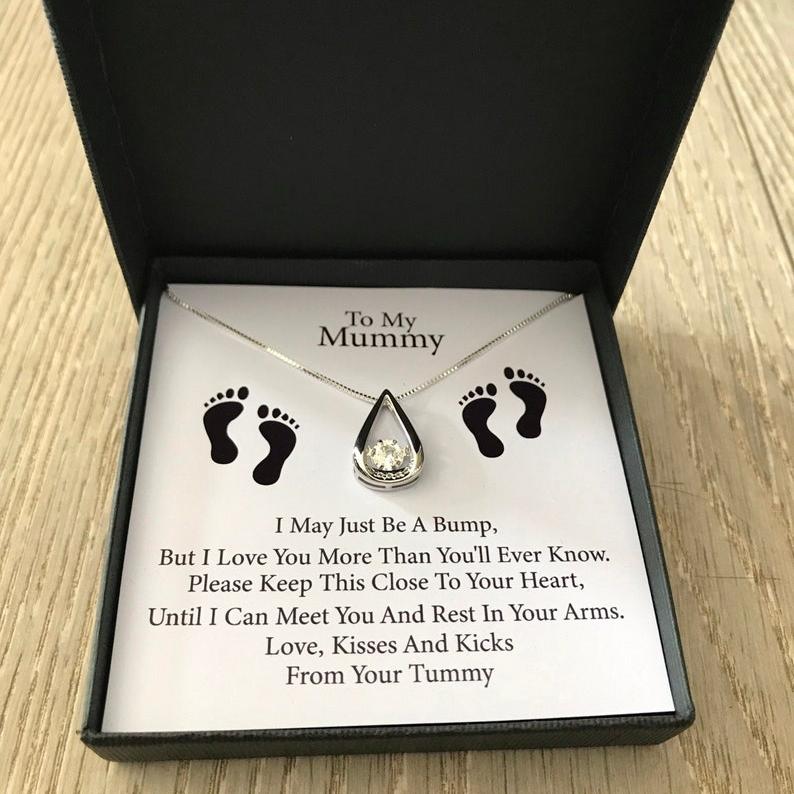 Personalised Baby Bump - To My Mum/Mummy Silver Pendant Necklace with Message Card