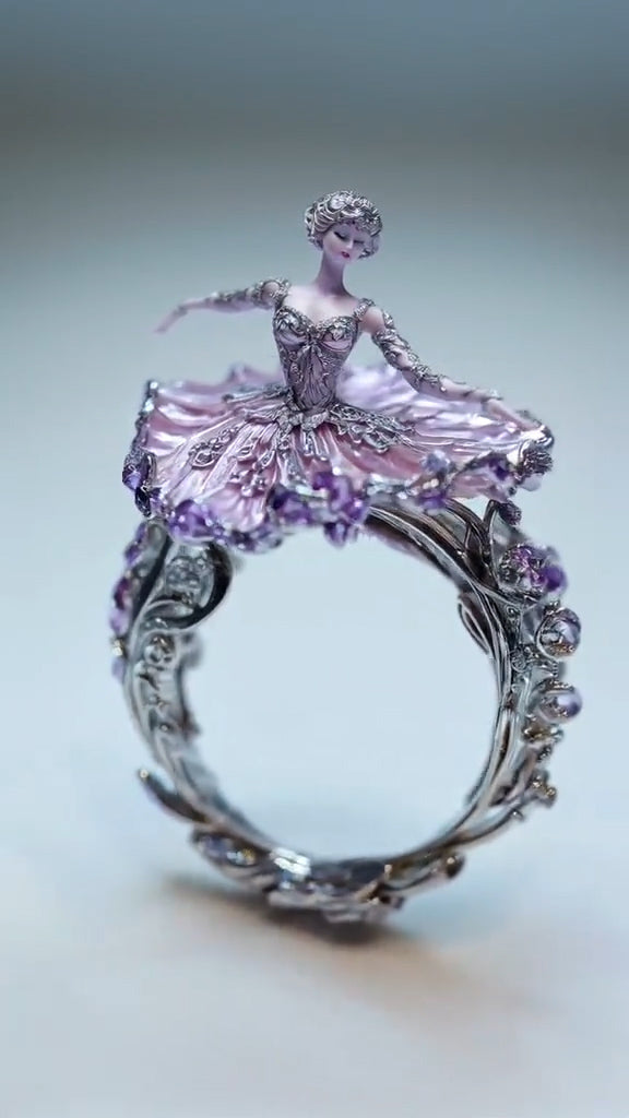Enchanting Ballerina - Inspired Silver Ring with Lavender Gemstones