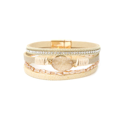 Crystal Studded Bead Magnetic  Bracelet