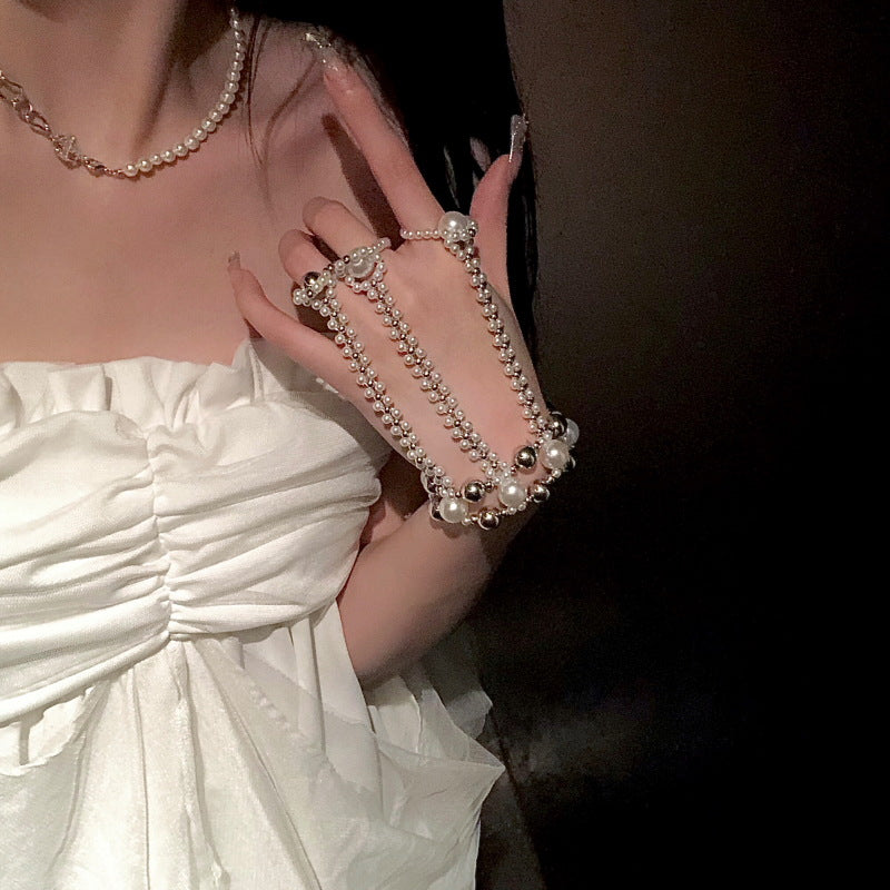 Woven Pearl Bracelet Ring Integrated