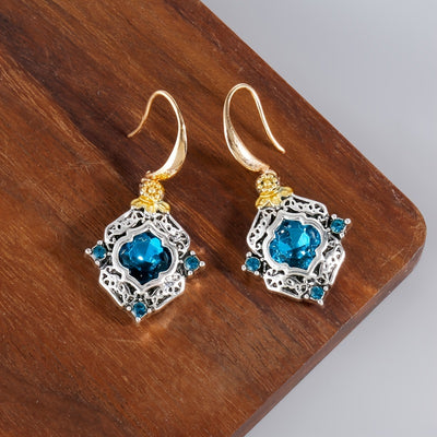 Vintage Blue Crystal Gold & Silver Earrings