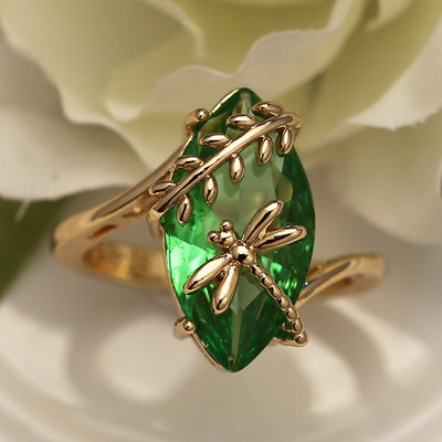 Retro Dragonfly Olive Green Ring
