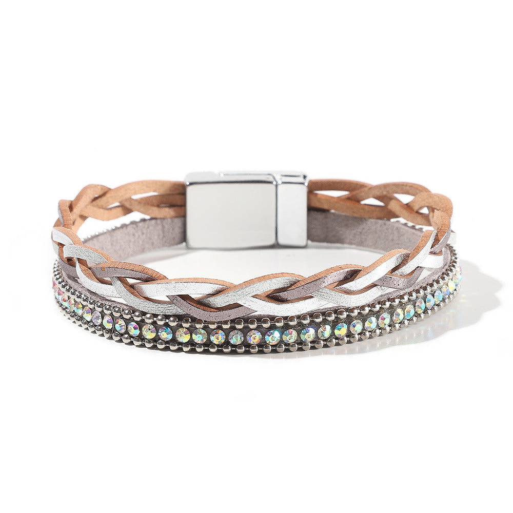Multi Layer Leather  Magnetic Buckle Bracelet