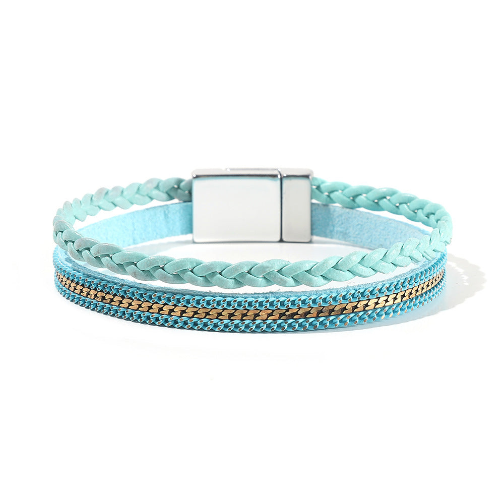 Multi Layer Leather  Magnetic Buckle Bracelet