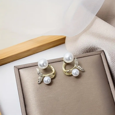 Pearl and Rhinestone Fishtail Earrings