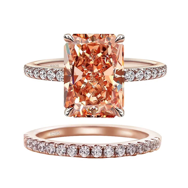 925 Sterling Silver Classic Luxury Rectangle Shiny 5A Transparent Zirconia Ring Ladies Wedding Engagement Jewelry Gift