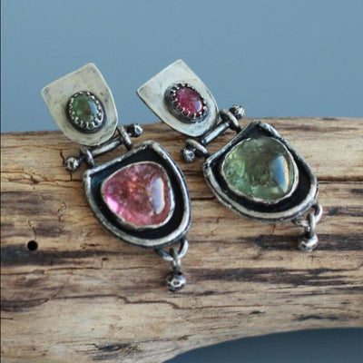 Geometric Elliptical Two-color Earrings