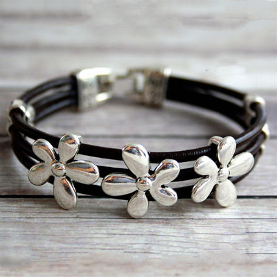 Flower Leather Rope Bracelet