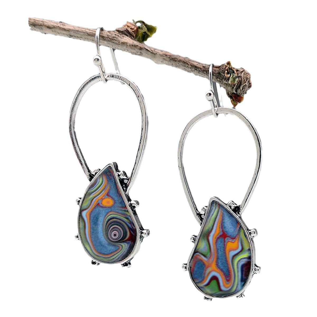 Clychau Dangos Boho Vintage Lliwgar o Batrwm Marmor Spiralaidd o Graeanau.