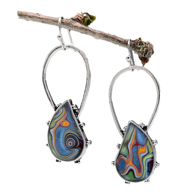 Clychau Dangos Boho Vintage Lliwgar o Batrwm Marmor Spiralaidd o Graeanau.