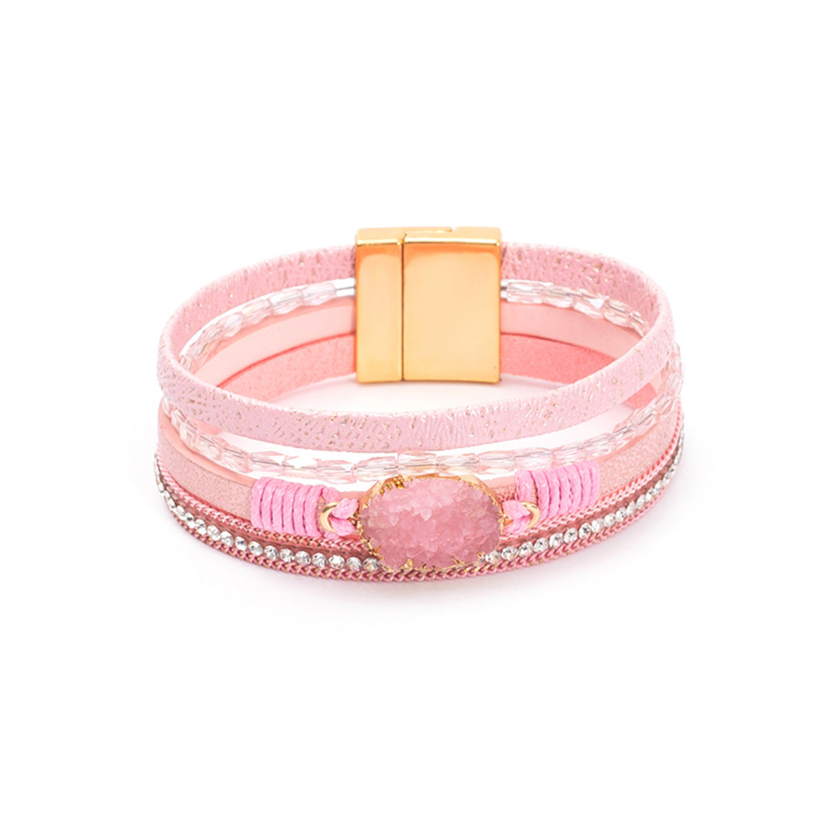 Crystal Studded Bead Magnetic  Bracelet