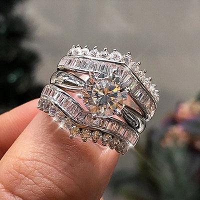 Full Diamond Three Piece Combination Ring