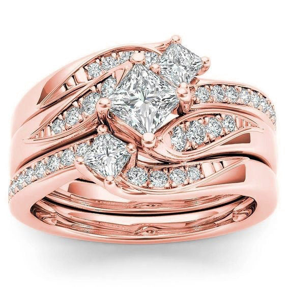 Tri Color Wave Diamond Ring