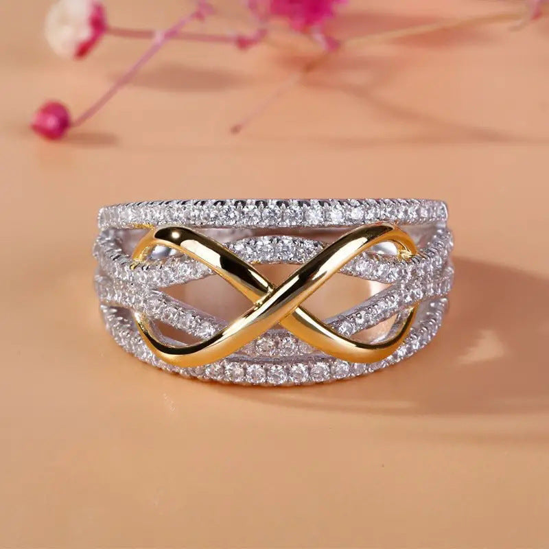 Silver Gold Waved Hollow Design Ring