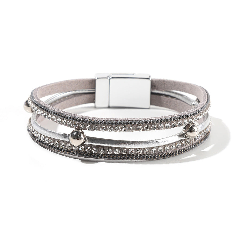 Multi Layer Leather  Magnetic Buckle Bracelet