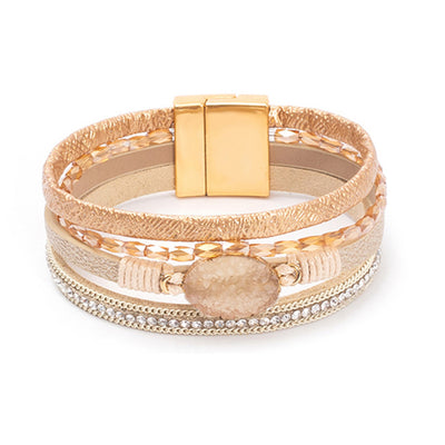 Crystal Studded Bead Magnetic  Bracelet
