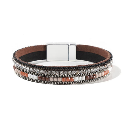 Multi Layer Leather  Magnetic Buckle Bracelet