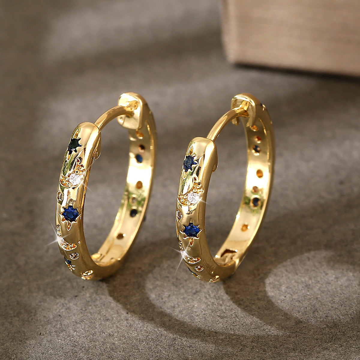 Golden Moon Star Studded Diamond Earrings
