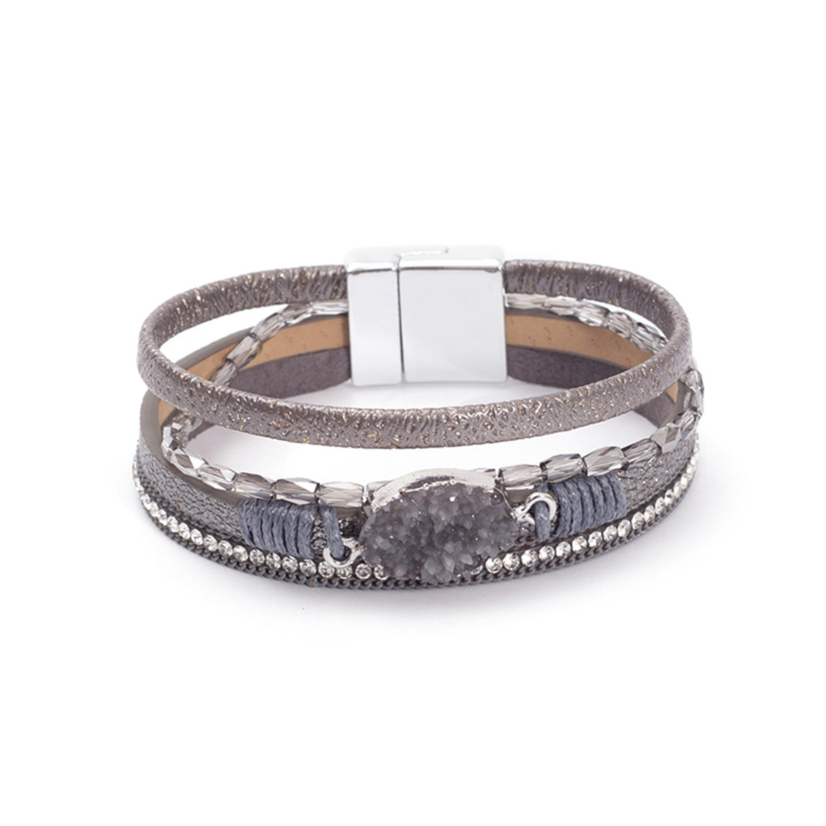 Crystal Studded Bead Magnetic  Bracelet