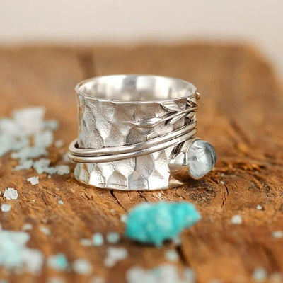 🔥Last Day 49% OFF🎁🍃Aquamarine Leaf Spinner ring🎁 - ''Grow through what you go through''💖