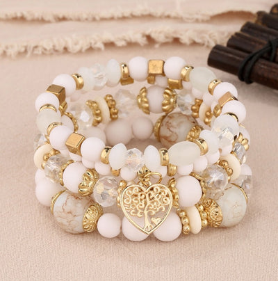 New Bohemian Ethnic Style Crystal Peach Heart Multi Layer Bracelet With Hollow Beads For Women