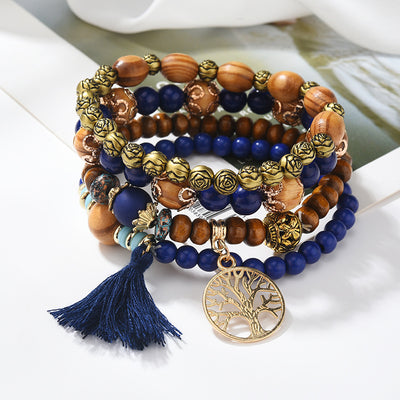 Wooden Handmade Life Tree Beaded Tassel Multi-layer Bracelet