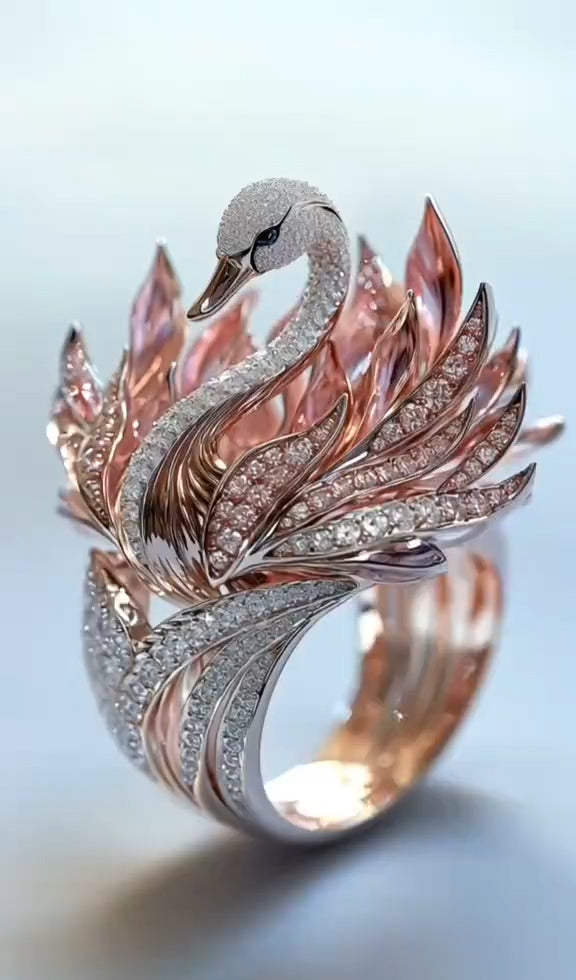 Elegant Swan - Shaped Diamond Ring: A Timeless Symbol of Grace