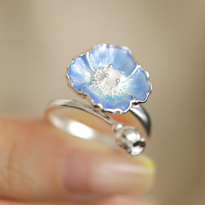 Blue Flowers White Moonlight Ring