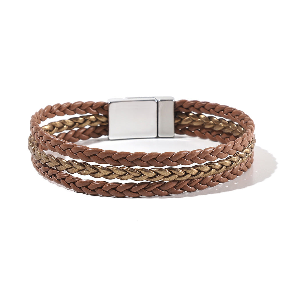 Multi Layer Leather  Magnetic Buckle Bracelet