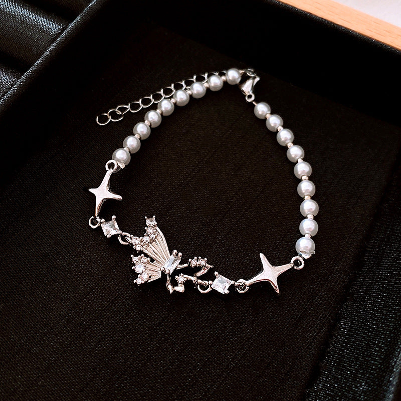 Butterfly Four Star  Pearl Bracelet