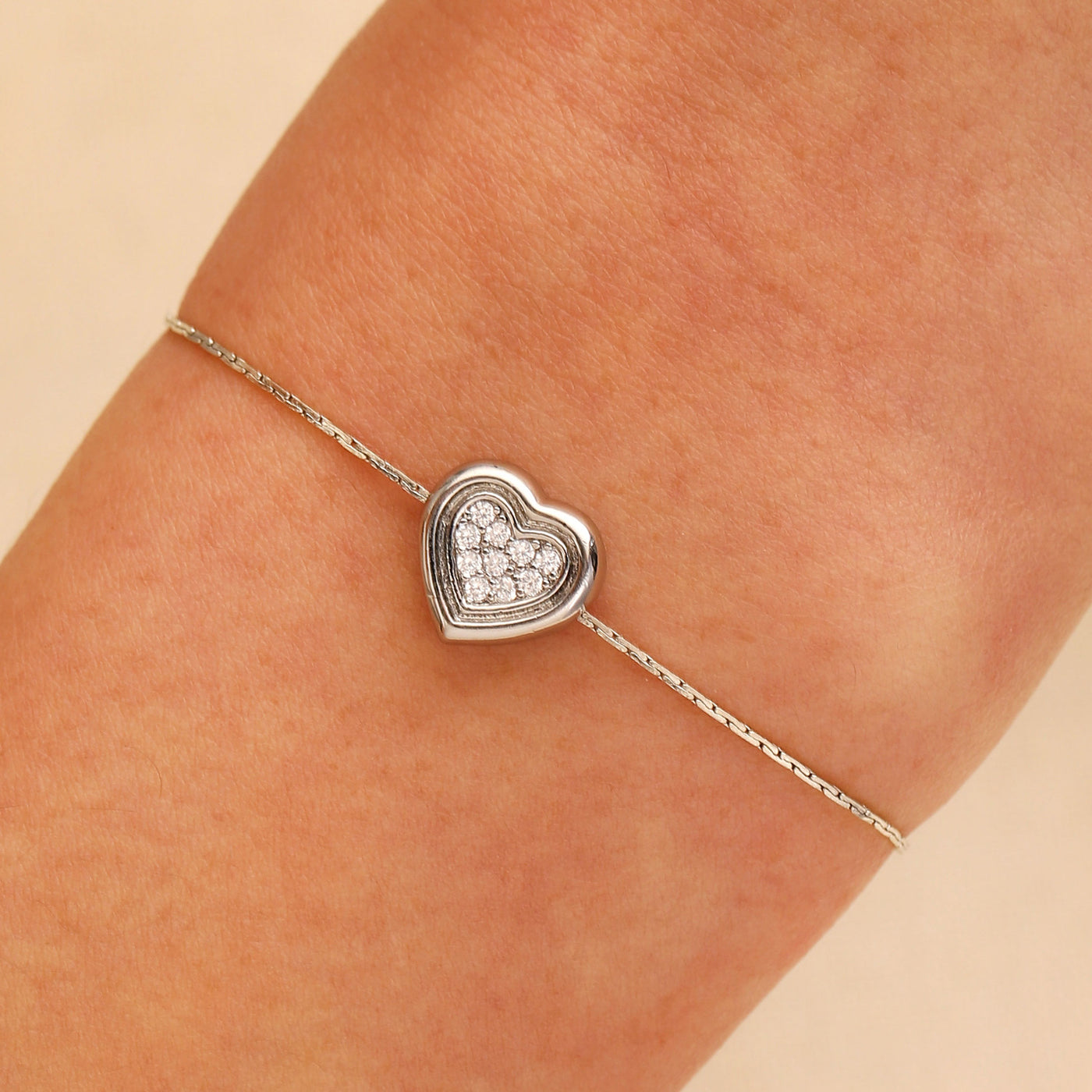 Silver Wire Chain Peach Heart Bracelet