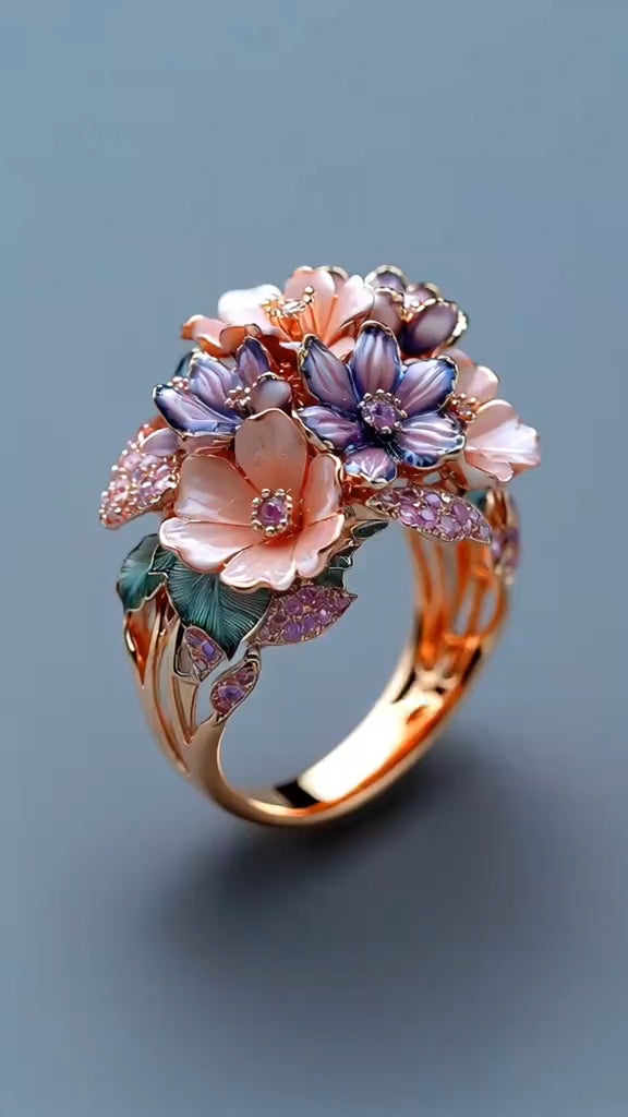 Exquisite Floral - Inspired Gold - Plated Ring with Multicolored Gemstones