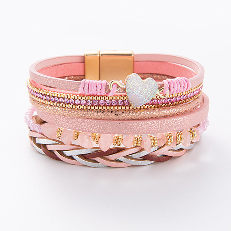 Natural Crushed Stone Leather Bracelet