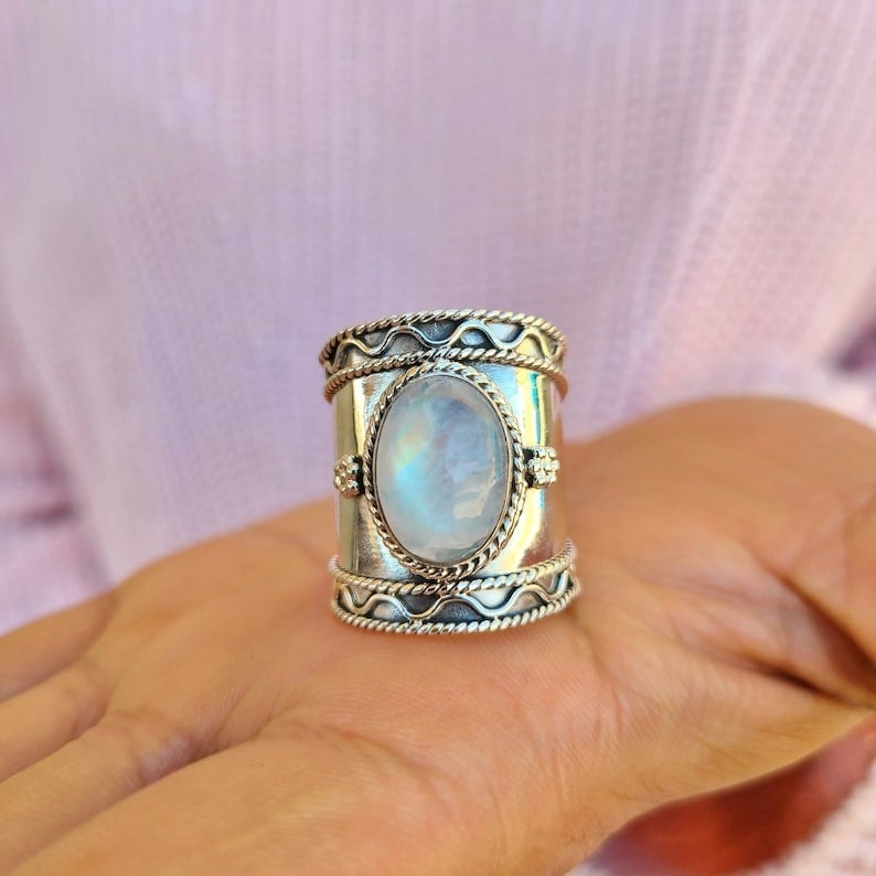 🔥Last Day 49% OFF🎁Bohemian Moonstone Wide Band Ring