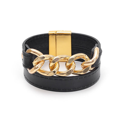 Cuban Chain Leather Bracelet