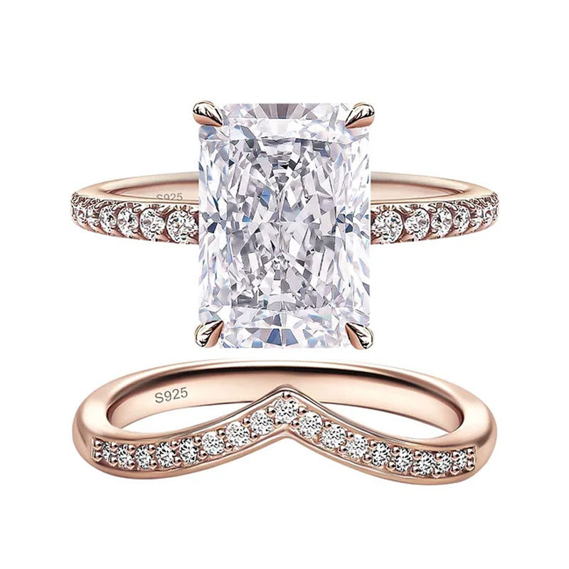 925 Sterling Silver Classic Luxury Rectangle Shiny 5A Transparent Zirconia Ring Ladies Wedding Engagement Jewelry Gift