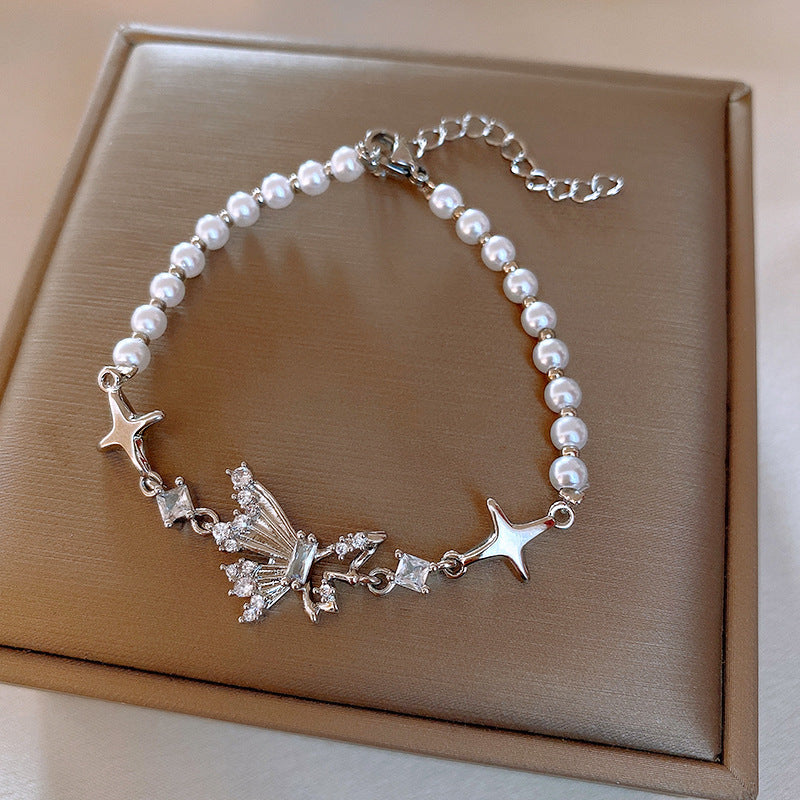 Butterfly Four Star  Pearl Bracelet
