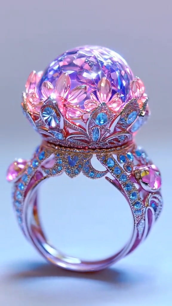 Opulent Fantasy - Inspired Ring with Pink and Blue Gemstones
