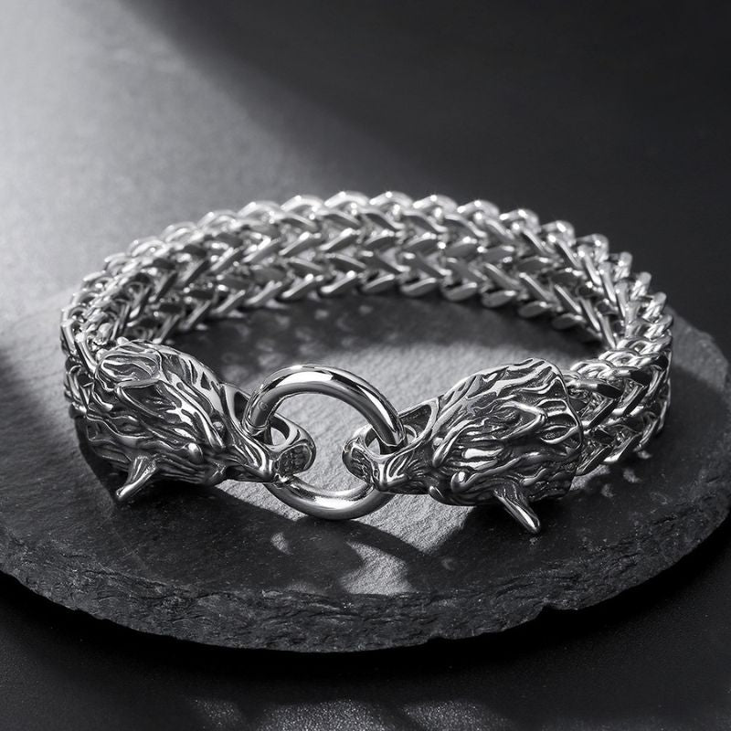 Viking Odin Wolf Sterling Silver Bracelet