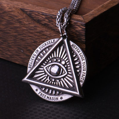 Viking Triangle Demon Eye  Sterling Silver Pendant Necklace