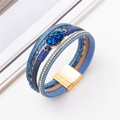 Crystal Studded Bead Magnetic  Bracelet