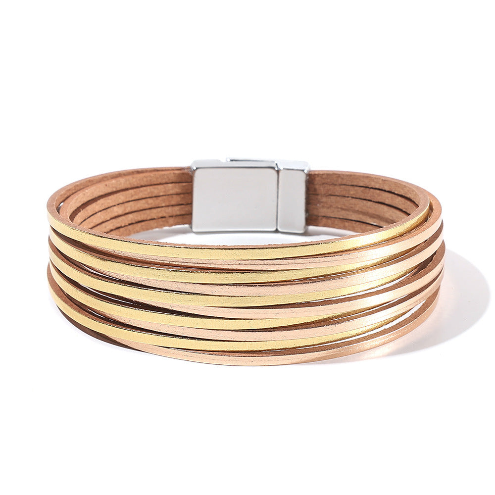 Multi Layer Leather  Magnetic Buckle Bracelet