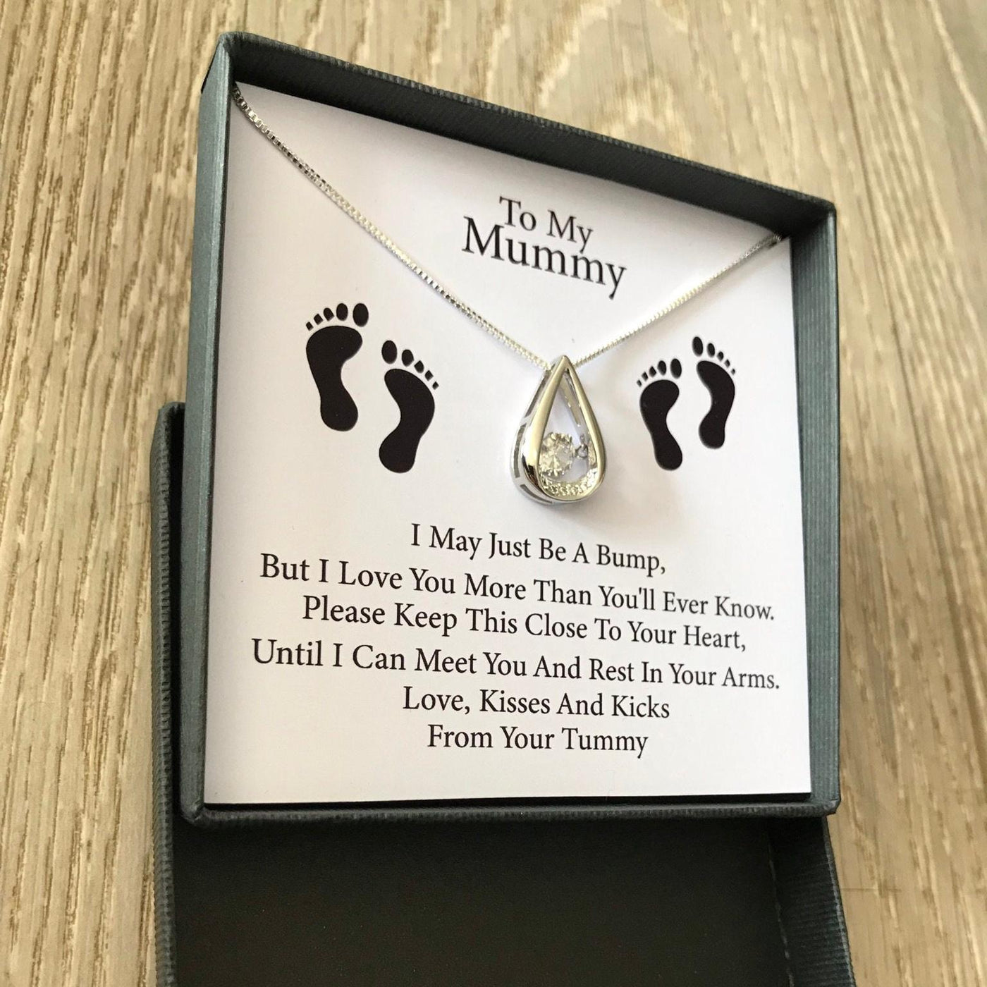 Personalised Baby Bump - To My Mum/Mummy Silver Pendant Necklace with Message Card