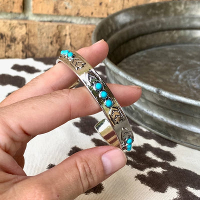 Arrow Pattern Turquoise Open Bracelet